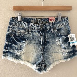 Mid rise acid wash shorts